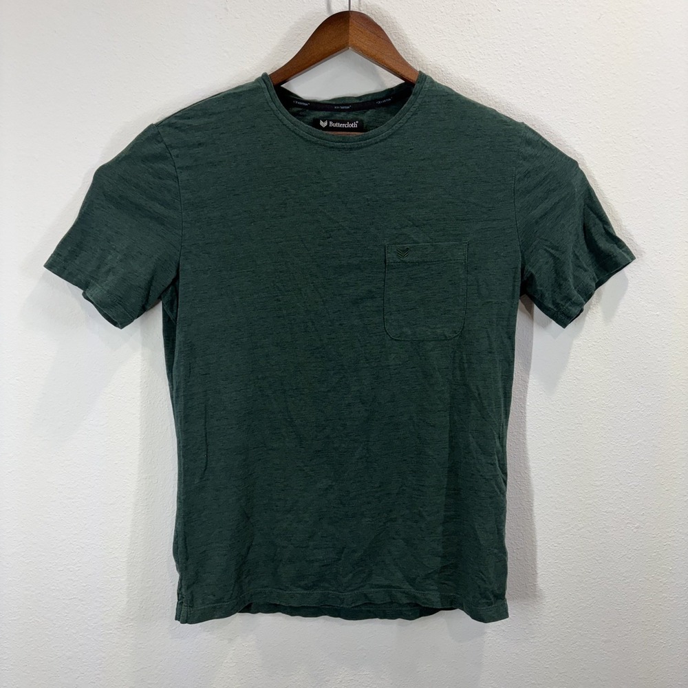 Buttercloth Icy Cotton T-Shirt Crew Neck Tee Mens Small Green Stretch Pocket